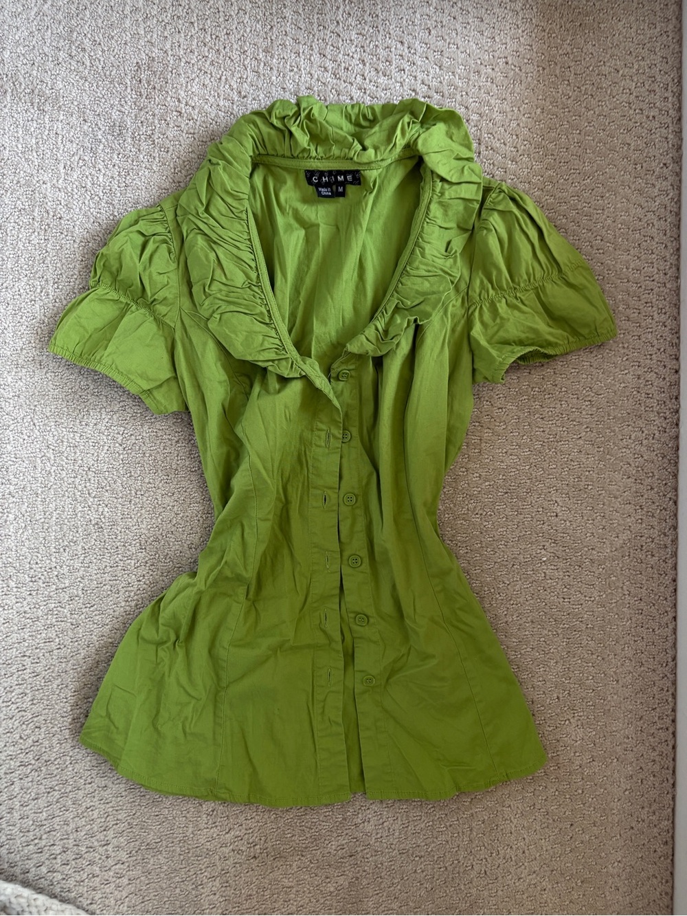 Vintage Y2K Top Matcha Green Ruffled Collar Top Fall Shirt Apple